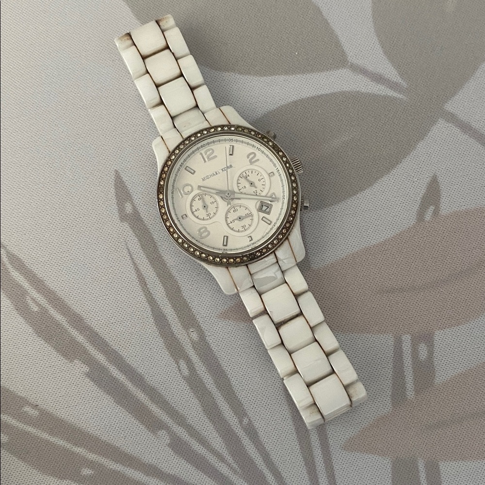 White Michael Kors Ceramic Watch with Crystal Accents